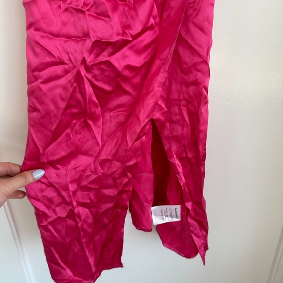 NWT Reformation Marguerite Midi Silk Dress Sz 0 Pink Flambe Wrap Skirt Slit - Picture 6 of 9